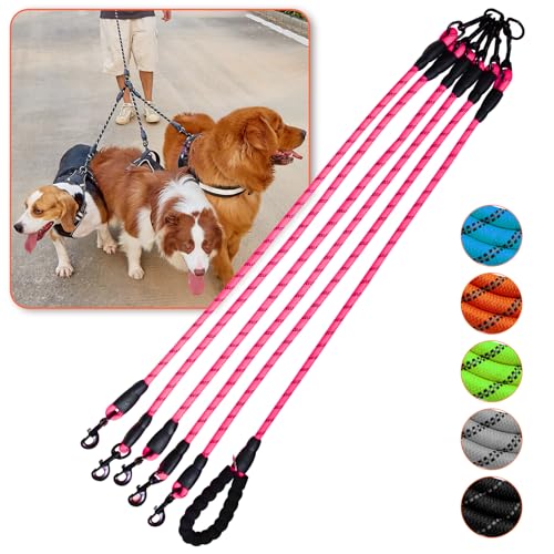 Five Dog Leash,5 Way Leash for Dogs,5 Leash Dog Walker,360° Swivel No Tangle Walking Leash for 5 Dogs,Comfortable 5 Dog Leash with Reflective Dog Leash for Walking and Training (Five Leashes, Pink) von Luck Dawn