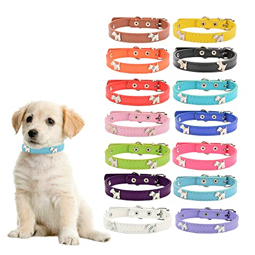 Hundehalsband, weiches Leder, 14 Farben, PU-Leder, verstellbar, für Hunde, Katzen, Halsbänder für Neugeborene, Welpen, Kätzchen (S (1,5 x 36,8 cm), 14 Farben von Luck Dawn