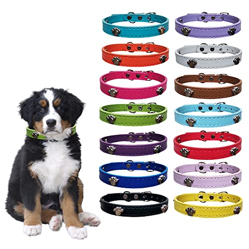 Hundehalsband, weiches Leder, PU-Leder, verstellbar, für kleine und große Katzen, Größe S (1,5 x 36,8 cm), Pfotenmuster, 14 Farben von Luck Dawn