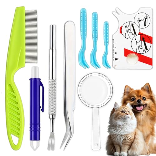 Lucktao 9pcs Zeckenzange Set,Zeckenentferner,Zeckenhaken,Zeckenzange Mensch,Zeckenzange für Hunde Katze mit Vergrößerungsfunktion Zeckenkarte,für Alle Tick Größen,Effektiver Zeckenzangen Set Mit Etui von Lucktao