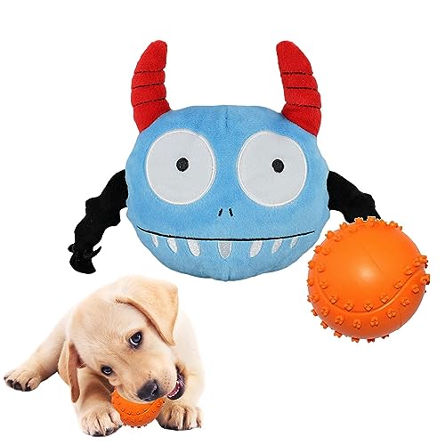 Luckxing Interaktiver Hundeball | 2-in-1-Kauspielzeug für Hunde in Tierform aus Gummi - Bewegliches Hundespielzeug für kleine und mittelgroße Welpen, Haustier-Soundspielzeug, Plüsch-Hundespielzeug von Luckxing