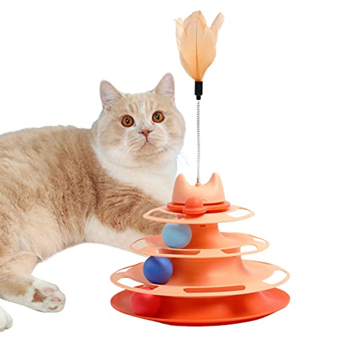 Luckxing Katzen-Plattenspieler-Spielzeug - Interaktiver Ballturm für Katzen mit abnehmbaren Bällen und Federn | Lustige Kreisbahn mit beweglichen Kugeln von Luckxing