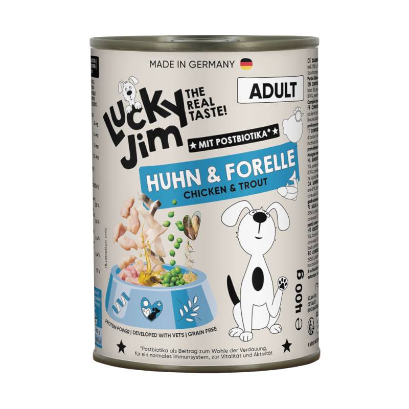 Sparpaket Lucky Jim Adult 24 x 400 g - Huhn & Forelle Sparpaket Lucky Jim Adult 24 x 400 g - Huhn & Forelle von Lucky Jim