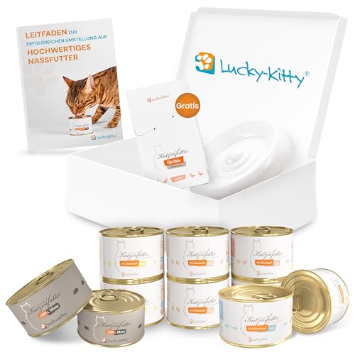 Lucky Kitty Katzenfutter Nass, 95% Fleisch I Katzenfutter ohne Getreide & Zucker, Lebensmittelqualität I Nassfutter für Katzen & Kitten, Keine Zusätze I Made in Germany (Mega-Sparpaket) von Lucky-Kitty