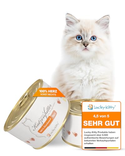 Lucky-Kitty Katzenfutter Nass 100% Hühnerherzen I Katzenfutter ohne Getreide & Zucker, frisch vom Metzger I Nassfutter für Katzen & Kitten, Nährstoff- und Vitaminreich I Made in Germany I 4x200g von Lucky-Kitty