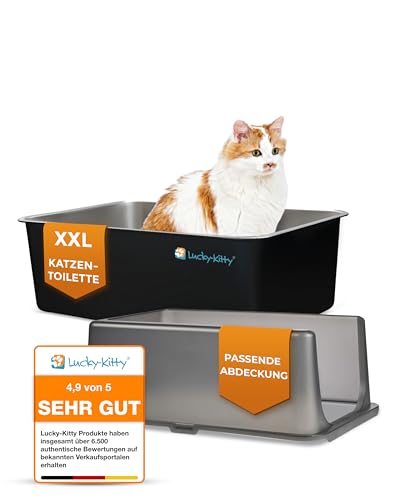 Lucky-Kitty Katzenklo Edelstahl 60x40x20 cm I Katzentoilette mit Deckel, exklusiver Schließmechanismus I Katzenklo XXL, absolut auslaufsicher I Katzenklo groß, geruchsfrei (Schwarz) von Lucky-Kitty