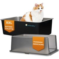 Lucky-Kitty Katzentoilette XXL (Edelstahl Schwarz) + Haube (Schwarz transparent) von Lucky-Kitty