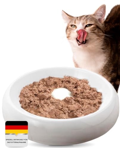 Lucky-Kitty Katzennapf Keramik XL I Spülmaschinenfester Futternapf für Katzen I Spezielle Innenfläche erleichtert das Fressen I Keramik Napf für Katzen, alle Rassen & Alter I Katzennapf weiß, ø 27cm von Lucky-Kitty
