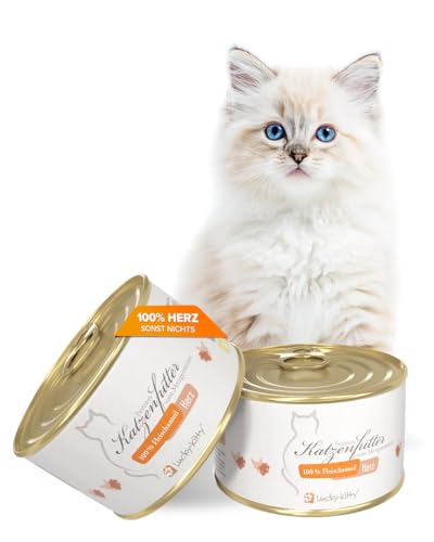 Lucky-Kitty Premium-Katzenfutter 100% Hühnerherzen in Lebensmittelqualität (4 x 200 Gramm), kein Zucker, kein Getreide, Keine Emulgatoren, Keine Lock- & Farbstoffe, Keine Tierversuche von Lucky-Kitty