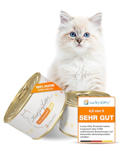 Lucky-Kitty Premium-Katzenfutter Huhn mit 95% Fleischanteil in Lebensmittelqualität (4 x 200 Gramm), kein Zucker, kein Getreide, Keine Emulgatoren, Keine Lock- und Farbstoffe, Keine Tierversuche von Lucky-Kitty