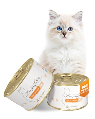 Lucky-Kitty Premium-Katzenfutter Pute mit 95% Fleischanteil in Lebensmittelqualität (4 x 200 Gramm), kein Zucker, kein Getreide, Keine Emulgatoren, Keine Lock- und Farbstoffe, Keine Tierversuche. von Lucky-Kitty