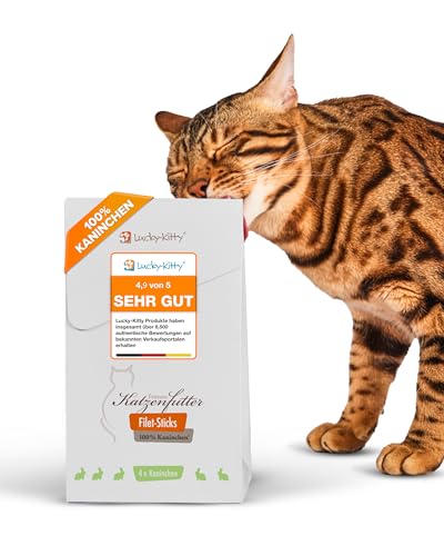 Lucky-Kitty Premium Katzensnacks I 4x4 Filet Sticks I Leckerli für Katzen, 100% Filet im Fleischanteil I Saftig & nährstoffreich; ohne Getreide, Zucker I Artgerechte Katzensticks (16 x 22g, Kaninchen) Lucky-Kitty Premium Katzensnacks I 4x4 Filet Sticks I Leckerli für Katzen, 100% Filet im Fleischanteil I Saftig & nährstoffreich; ohne Getreide, Zucker I Artgerechte Katzensticks (16 x 22g, Kaninchen) von Lucky-Kitty