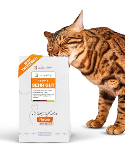 Lucky-Kitty Premium Katzensnacks I 4x4 Filet Sticks I Leckerli für Katzen, 100% Filet im Fleischanteil I Saftig & nährstoffreich; ohne Getreide, Zucker I Artgerechte Katzensticks (16 x 22g, Thunfisch) Lucky-Kitty Premium Katzensnacks I 4x4 Filet Sticks I Leckerli für Katzen, 100% Filet im Fleischanteil I Saftig & nährstoffreich; ohne Getreide, Zucker I Artgerechte Katzensticks (16 x 22g, Thunfisch) von Lucky-Kitty