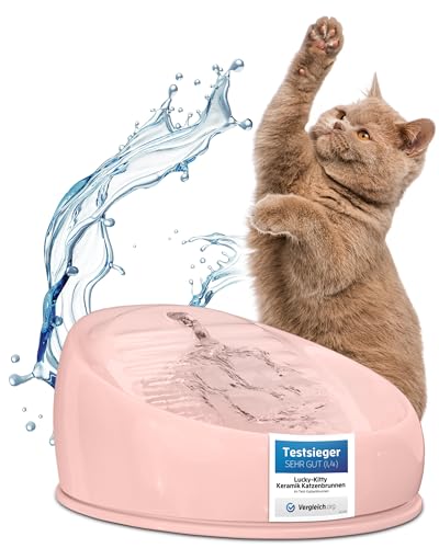 Lucky Kitty Trinkbrunnen für Katze rosa I Katzenbrunnen Keramik Handarbeit, hygienisch I Kein Aufladen, kein Filter-Tausch I Trinkbrunnen leise & energiesparend I Wasserspender Katzen plastikfrei von Lucky-Kitty