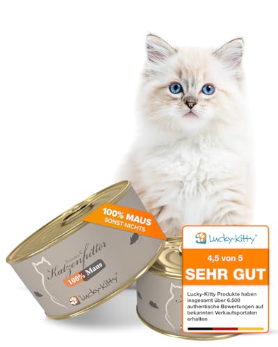 Lucky-Kitty Premium Katzenfutter Maus (4 x 100 Gramm), 100% grob gewolfte Maus ohne Zusätze, ohne Getreide, ohne Zucker, ohne Emulgatoren, ohne Farb- & Lockstoffe von Lucky-Kitty