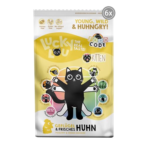 Lucky Lou Kitten Trockenfutter für Junge Katzen - 6 x 750g Geflügel & Huhn - Food Code Katzenfutter trocken für sterilisierte Katzen, ohne Getreide & Zucker von Lucky Lou