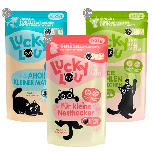 Lucky Lou Kitten Katzenfutter nass - 30 x 125g - hochwertiges Kittenfutter mit viel Protein - Nassfutter getreidefrei & ohne Zucker für Junge Katzen/Junior Katzen von Lucky Lou