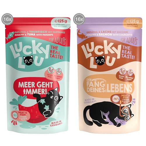 Lucky Lou Lifestage Fisch Mix Katzenfutter nass - hochwertiges Katzenfutter mit hohem Fleischanteil - Nassfutter getreidefrei & ohne Zucker für Katzen, 125g (32er Pack) von Lucky Lou