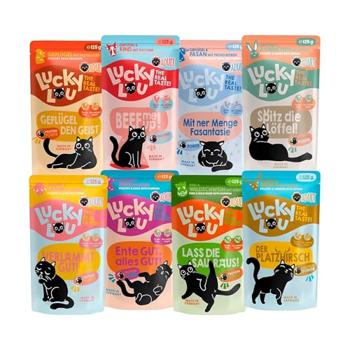 Lucky Lou Lifestage Adult Katzenfutter nass - hochwertiges Katzenfutter mit viel Protein - Nassfutter getreidefrei & ohne Zucker (125g (12er Pack), 8 Sorten Mix) von Lucky Lou