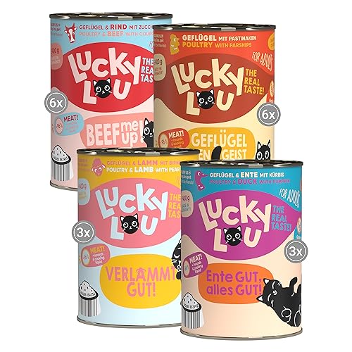 Lucky Lou Lifestage Mix Katzenfutter nass - hochwertiges Katzenfutter mit hohem Fleischanteil - Nassfutter getreidefrei & ohne Zucker für ausgewachsene Katzen, 400g (18er Pack) von Lucky Lou
