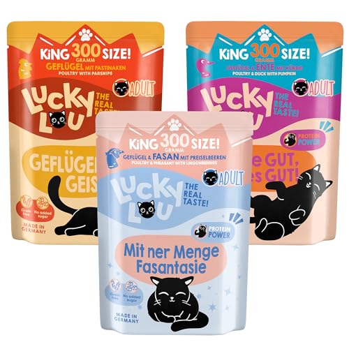 Lucky Lou Adult Mix-Paket Katzenfutter nass - 18 x 300g - hochwertiges Katzenfutter mit viel Protein - Nassfutter getreidefrei & ohne Zucker von Lucky Lou