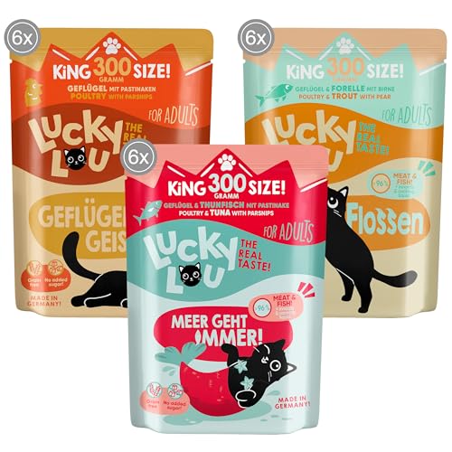 Lucky Lou Lifestage Mix Katzenfutter nass - hochwertiges Katzenfutter mit hohem Fleischanteil - Nassfutter getreidefrei & ohne Zucker für Katzen, 300g (18er Pack) von Lucky Lou