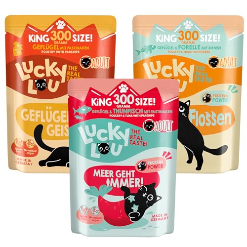 Lucky Lou Adult Mix-Paket Katzenfutter nass - 18 x 300g - hochwertiges Katzenfutter mit viel Protein - Nassfutter getreidefrei & ohne Zucker von Lucky Lou
