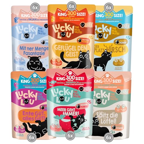 Lucky Lou Adult Mix-Paket Katzenfutter nass - 36 x 300g - hochwertiges Katzenfutter mit viel Protein - Nassfutter getreidefrei & ohne Zucker von Lucky Lou