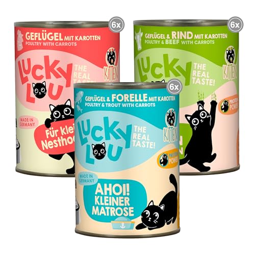 Lucky Lou Kitten Katzenfutter nass - 18 x 400g - hochwertiges Kittenfutter mit viel Protein - Nassfutter getreidefrei & ohne Zucker für Junge Katzen/Junior Katzen von Lucky Lou