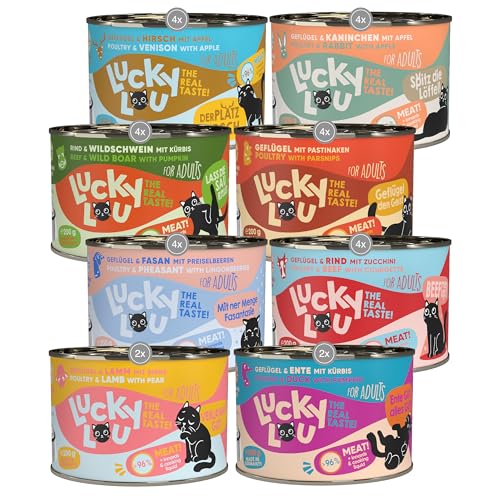 Lucky Lou Lifestage Mix Katzenfutter nass - hochwertiges Katzenfutter mit hohem Fleischanteil - Nassfutter getreidefrei & ohne Zucker für ausgewachsene Katzen, 200g (24er Pack) von Lucky Lou