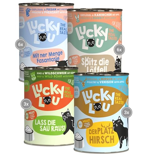 Lucky Lou Lifestage Katzenfutter nass - hochwertiges Katzenfutter mit hohem Fleischanteil - Nassfutter getreidefrei & ohne Zucker für ausgewachsene Katzen, 400g (18er Pack) von Lucky Lou