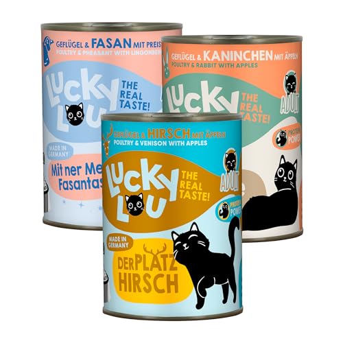 Lucky Lou Adult Mix-Paket Katzenfutter nass - 18 x 400g - hochwertiges Katzenfutter mit viel Protein - Nassfutter getreidefrei & ohne Zucker von Lucky Lou