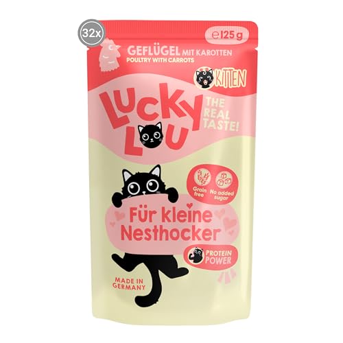 Lucky Lou Kitten Katzenfutter nass - hochwertiges Kittenfutter mit viel Protein - Nassfutter getreidefrei & ohne Zucker für Junge Katzen/Junior Katzen (125g (32er Pack) von Lucky Lou