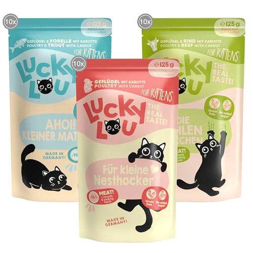 Lucky Lou Lifestage Kitten Mix Katzenfutter nass - hochwertiges Katzenfutter mit hohem Fleischanteil - Nassfutter getreidefrei & ohne Zucker für Katzen, 125g (30er Pack) von Lucky Lou