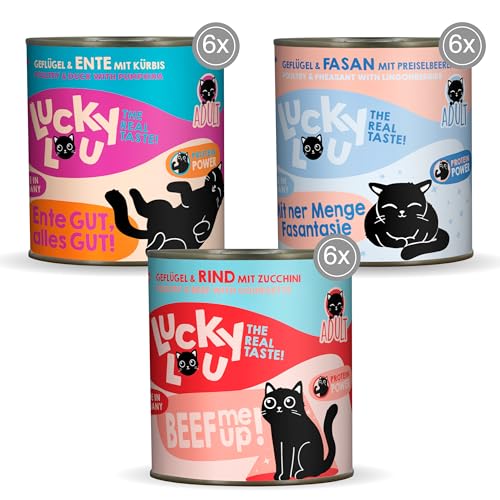 Lucky Lou Lifestage Mix Katzenfutter nass - hochwertiges Katzenfutter mit viel Protein - Nassfutter getreidefrei & ohne Zucker in der Dose (3 Sorten, 800g (18er Pack)) von Lucky Lou