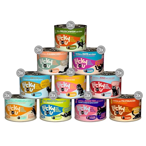 Lucky Lou Lifestage Mix-Paket 24 x 200g - hochwertiges Katzenfutter nass mit viel Protein - Nassfutter getreidefrei & ohne Zucker für Katzen (200g (30er Pack), Adult 10 Sorten Mix) von Lucky Lou
