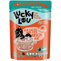 Lucky Lou Nassfutter Katze Extra Food Adult in Brühe Thunfisch und Lachs 12x70 g von Lucky Lou