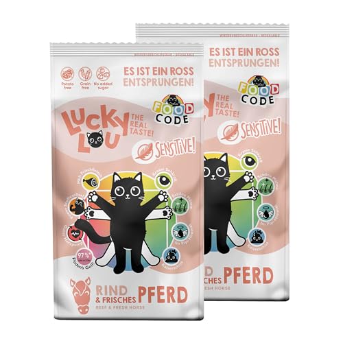 Lucky Lou Sensitive Trockenfutter für Katzen - Food Code - Trockenfutter für Katzen mit Rind & Pferd, hoher Fleischanteil, getreidefrei & ohne Zucker (2 x 1,7 kg) von Lucky Lou