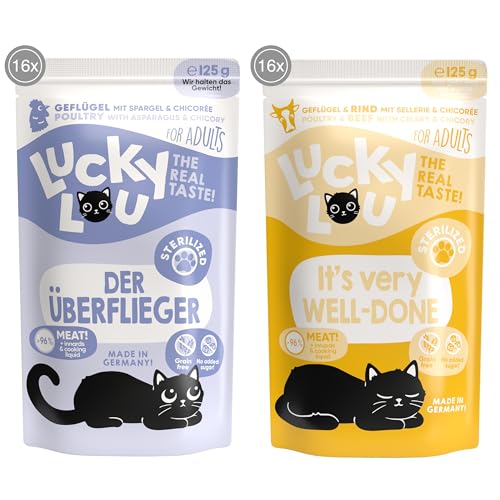 Lucky Lou Lifestage Sterilized Mix Katzenfutter nass - hochwertiges Katzenfutter mit hohem Fleischanteil - Nassfutter getreidefrei & ohne Zucker für Katzen, 125g (32er Pack) von Lucky Lou