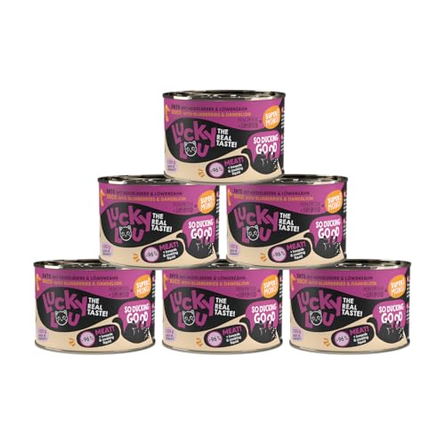 Lucky Lou SuperMono, Superfood für Katzen, Monoproteines Katzenfutter, getreidefrei für Sensible Katzen, Premiumfutter (200g (6er Pack), Ente) von Lucky Lou