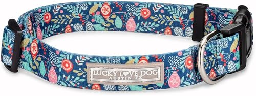 Lucky Love Dog, Blue Winter Pinecones Hundehalsband, lebendige Winterornamente, Hundehalsband für Mädchen oder Jungen, Größe XL, SweetHoliday Collar) von Lucky Love Dog