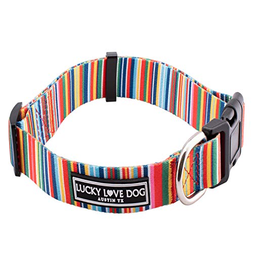 Lucky Love Dog Halsbänder, Regenbogenstreifenmuster, Hundehalsband für kleine Hunde, bequem und weich, niedliches Hundehalsband für Mädchen oder Jungen, Hippie, Größe S von Lucky Love Dog