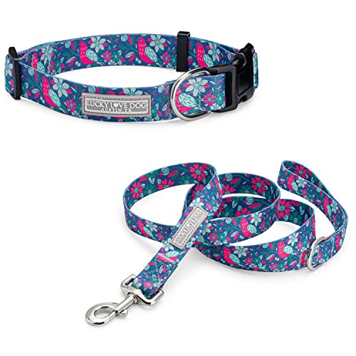 Lucky Love Dog Halsband und Leine, Set aus Hundeleine und Halsband, lebendiges Blumenmuster, Set für mittelgroße Hunde – (CarrieBelle Combo, Größe M) von Lucky Love Dog