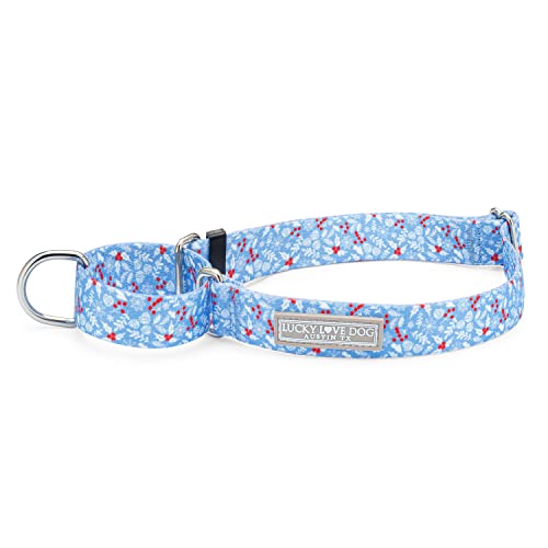 Lucky Love Dog Martingale-Halsband mit Wintermotiv, hochwertiges rutschfestes Halsband, Schneeflocken-Weihnachts-Martingale-Halsband für mittelgroße Hunde – (Winterblau, rutschfest, M) von Lucky Love Dog