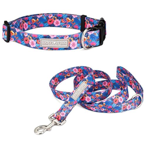 Lucky Love Dog - Verstellbares Hundehalsband und Leine, Set mit einfacher Klick-Schnalle für kleine bis große Hunde, langlebiges und bequemes Halsband für männliche und weibliche Hunde, Welpen und Lucky Love Dog - Verstellbares Hundehalsband und Leine, Set mit einfacher Klick-Schnalle für kleine bis große Hunde, langlebiges und bequemes Halsband für männliche und weibliche Hunde, Welpen und von Lucky Love Dog