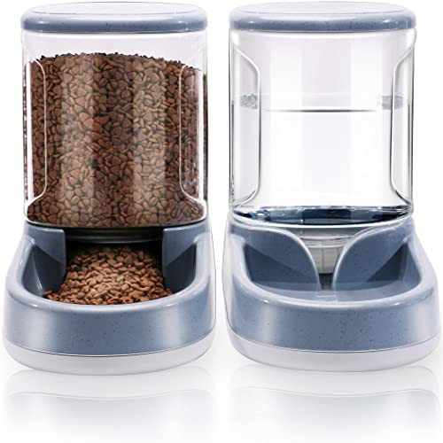 Automatisches Futter- und Wasserspender für Hunde, Katzen, Futterspender und Wasserspender, 3,8 l, 2-in-1 Katzenfutter, Wasserspender für kleine, mittelgroße und große Haustiere (Gray) von Lucky-M