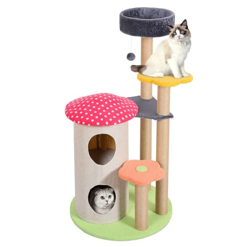 109.0 cm Flower Cat Tree Cute Cat Tower with Sisal Scratching Posts for Small Indoor Cats, Mushroom Modern Cat Condo for Kittens, Red von Lucky Monet