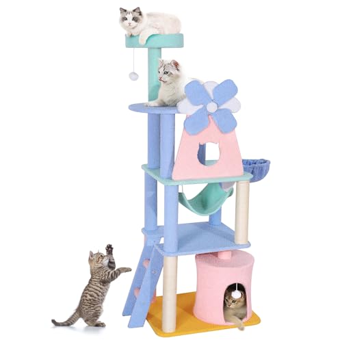 Lucky Monet 165 cm niedlicher Katzenbaum für Indoor-Katzen, Windmühle Rosa Katzenbaum für große Katzen, hoher großer Katzenturm, einzigartiger Katzenbaum, kreatives Katzenklettergerüst mit Kratzbaum, von Lucky Monet