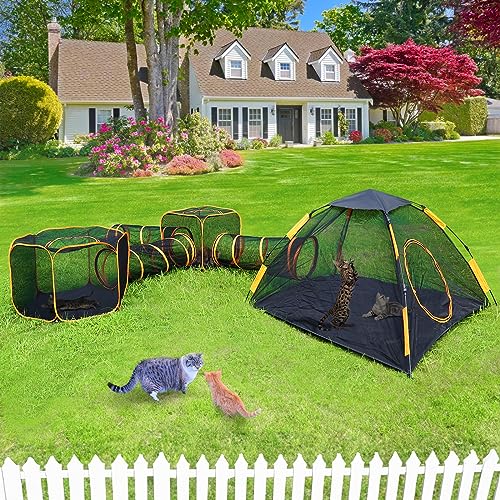 Lucky Monet Cat Catio Outdoor Katzengehege Zelte für Indoor-Katzen, 6-in-1 tragbarer Netz-Katzentunnel für draußen, geschlossenes Haustier-Spielhaus mit Tunneln für Katzen, Kaninchen, Frettchen, Lucky Monet Cat Catio Outdoor Katzengehege Zelte für Indoor-Katzen, 6-in-1 tragbarer Netz-Katzentunnel für draußen, geschlossenes Haustier-Spielhaus mit Tunneln für Katzen, Kaninchen, Frettchen, von Lucky Monet