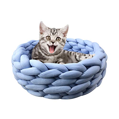 Lucky Monet Haustierbettkorb, gestrickt, warm, gewebt, für Hunde und Katzen, 30 cm, Blau von Lucky Monet